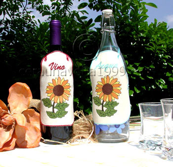 Grembiulino per bottiglie vino ricamo "Girasole".