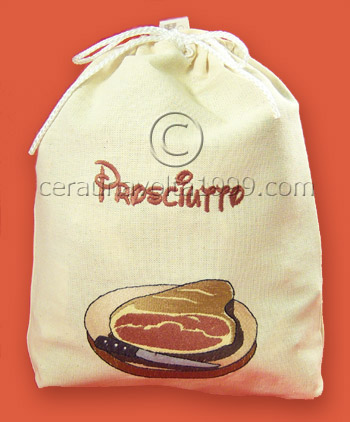 Sacchetto porta prosciutto ricamato.
